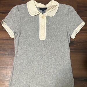 Tommy Hilfiger Light Gray and White Button T-shirt